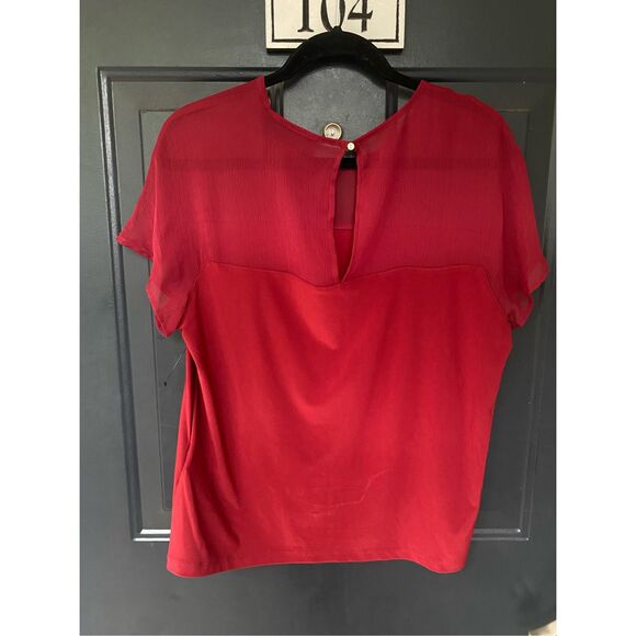 DKNY NWT Mesh Short Sleeve Red Shirt Blouse, Size Medium, MSRP $69 - Picture 10 of 12